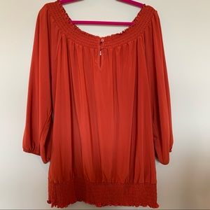 Cato Women's Rust Blouse with Smocked Details